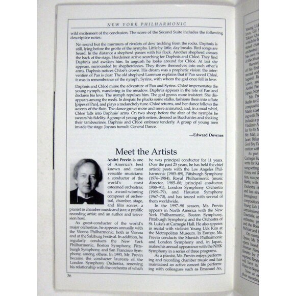 New York City Philharmonic Stagebill April 1998 Variations on British Theme - Picture 6 of 7